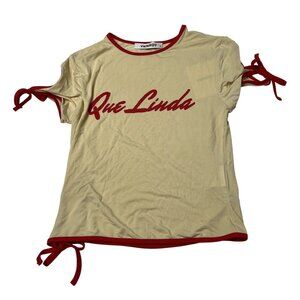 Venroy Contrast Jersey Tee in Dusty Yellow/Red Que Linda